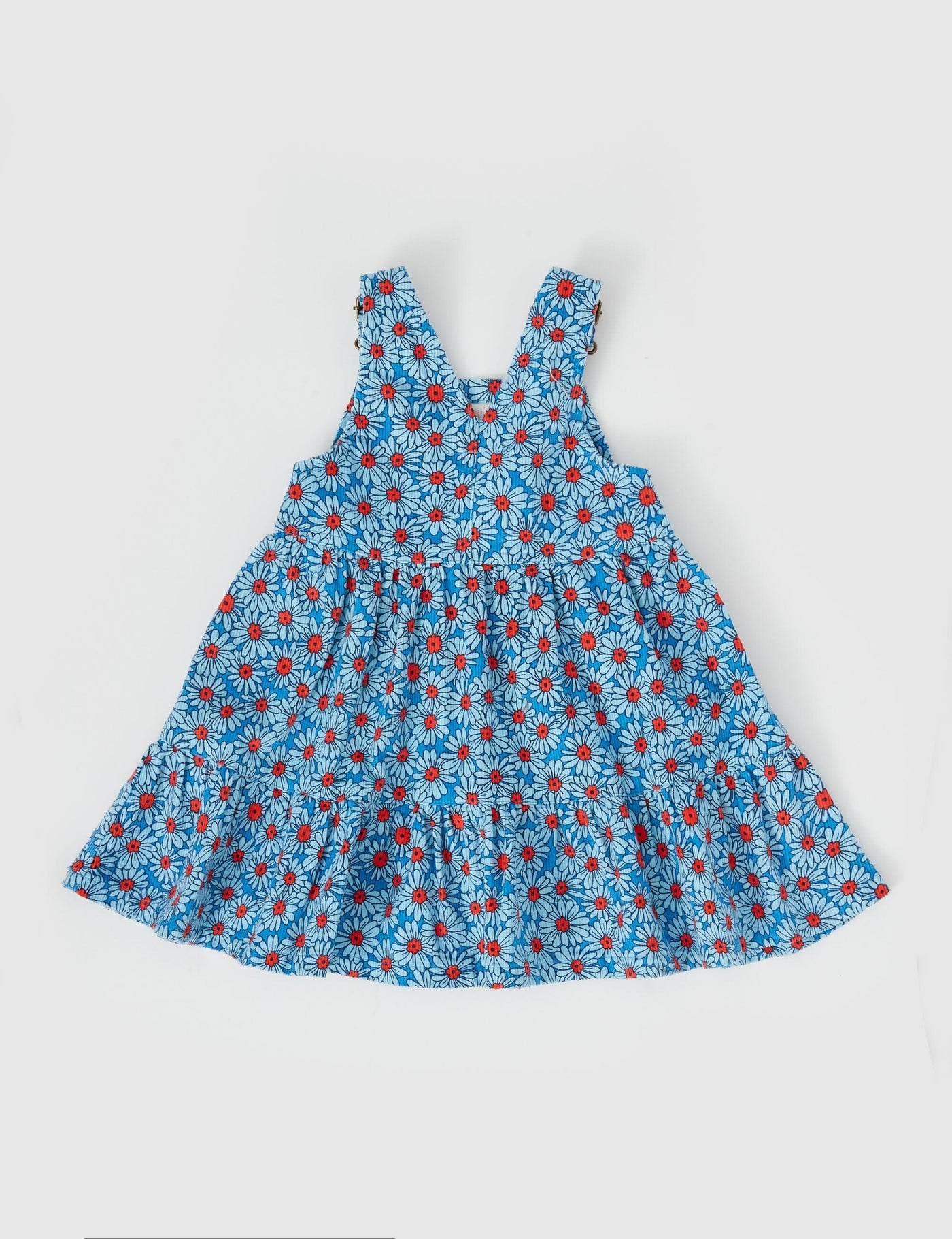 Goldie & Ace Dixie Daisy Tiered Corduroy Pinafore Dress - Blue Red Sleeveless Dress Goldie & Ace 