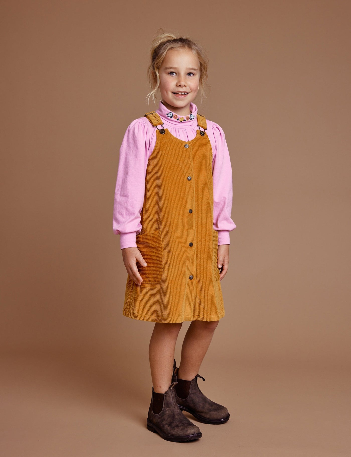 Goldie & Ace Polly Corduroy Pinafore Dress - Golden Sleeveless Dress Goldie & Ace 
