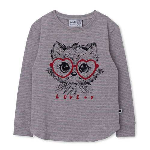 Minti Lovely Fox Tee - Grey/Ballet Stripe