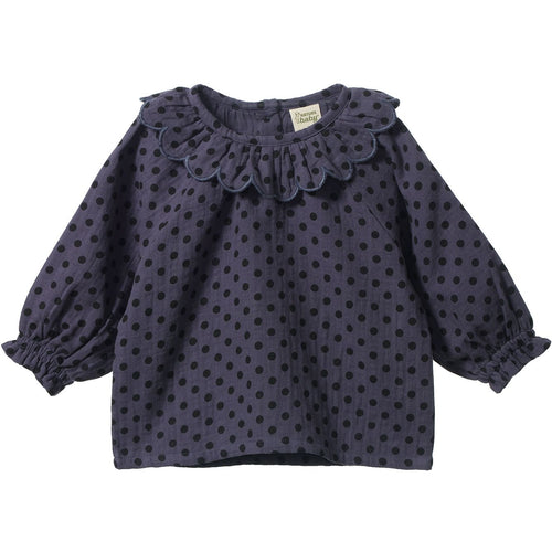 Nature Baby - Ruffle Cameron Blouse | Violet Polka Dot
