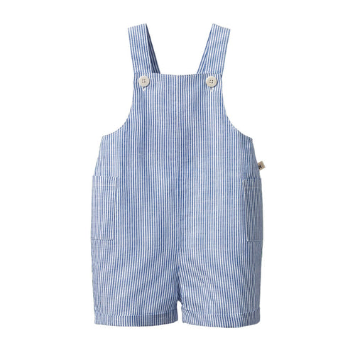 Nature Baby - Tucker Shortie Overalls Linen | Blue Stripe