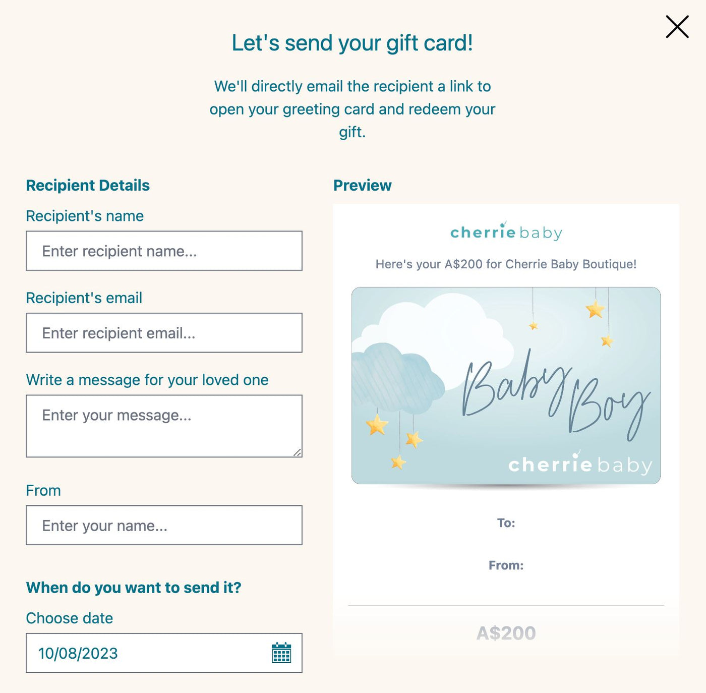 Baby Boy - E-Gift Card Gift Card Cherrie Baby Boutique 