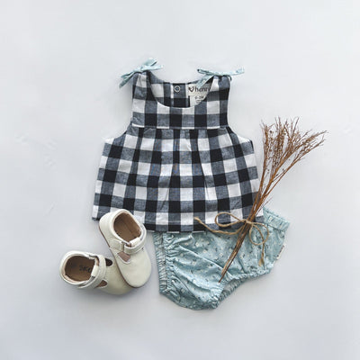 Love Henry Baby Amelia Top - Navy Check Short Sleeve Top Love Henry 