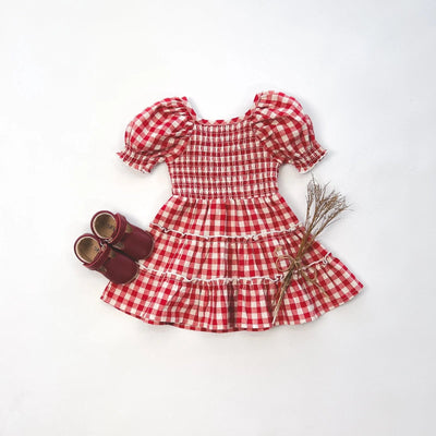 Love Henry Baby Daisy Dress - Red Check Short Sleeve Dress Love Henry 