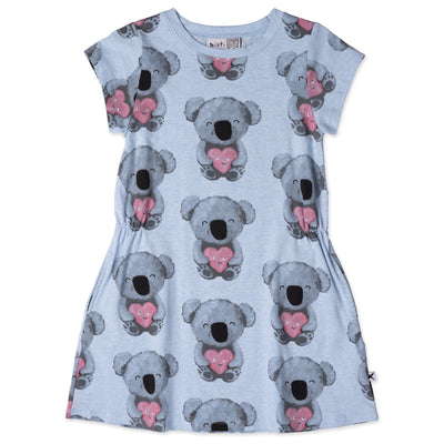 PREORDER Minti Koala Love Dress - Cornflower Marle Short Sleeve Dress Minti 