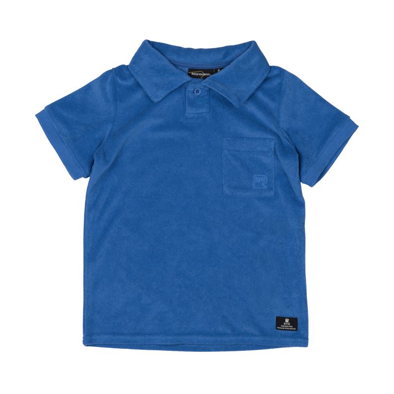 Rock Your Baby Blue Terry Towelling Polo T-Shirt Short Sleeve Shirt Rock Your Baby 
