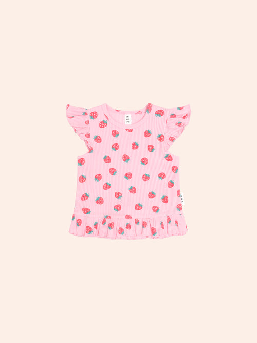Huxbaby - Strawberry Print Rib Peplum Tee | Strawberry Print