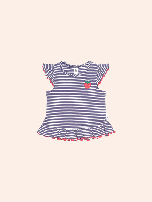 Huxbaby - Ink Stripe Rib Peplum Tee | Ink / Almond Stripe
