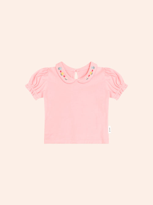 Huxbaby - Floral Collar Puff Sleeve Tee | Vintage Pink