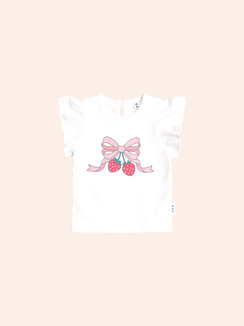 Huxbaby - Strawberry Bow Frill Tee | White