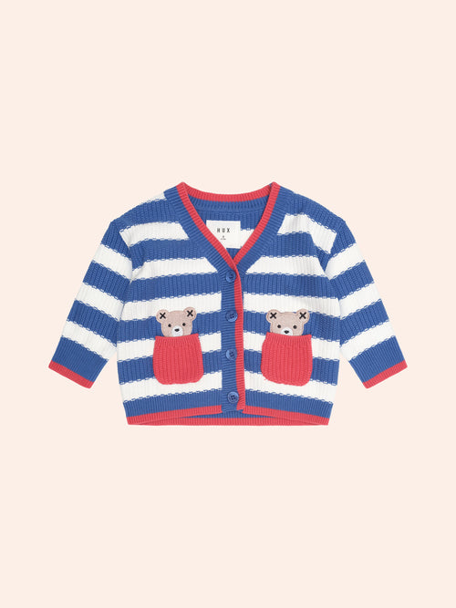 Huxbaby - Nautical Stripe Peekaboo Hux Cardi | Almond Milk/Cobalt