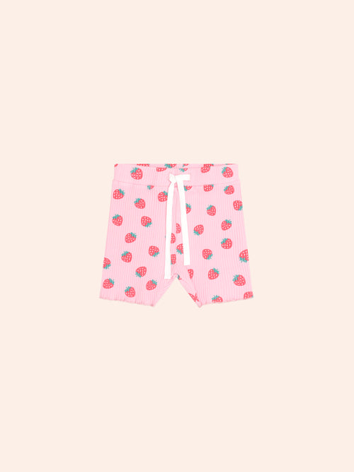 Huxbaby - Strawberry Print Rib Bike Short | Strawberry Print
