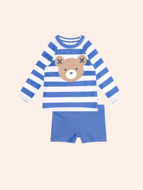 Huxbaby - Stripe Huxbear 2Pc Swim Set | Cobalt/ Almond Milk