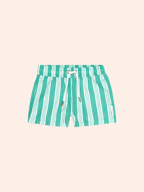 Huxbaby - Vintage Green Stripe Boardshort | Vintage Green/Almond Milk Stripe