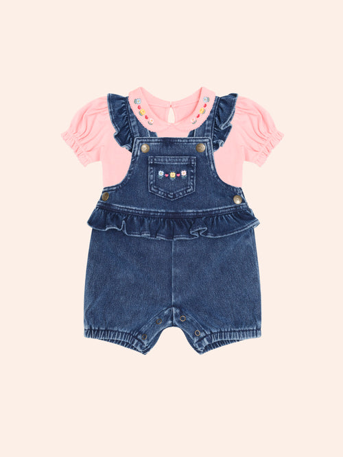 Huxbaby - Floral 2Pc Denim Set | Vintage Pink/Denim