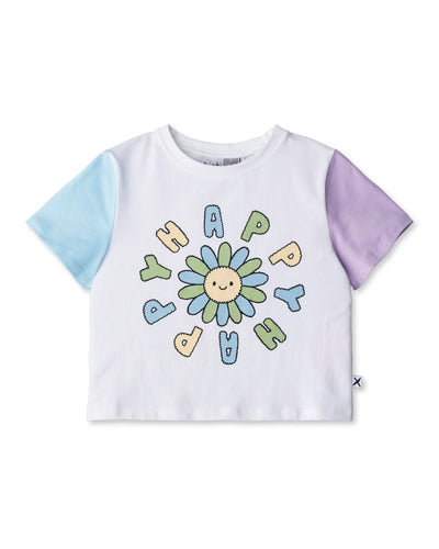 Minti - Happy Happy Cropped Tee | White/Multi - PREORDER