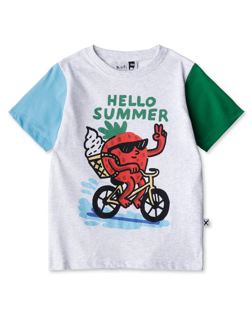 Minti - Biking Strawberry Tee | White Marle/Blue/Green - PREORDER