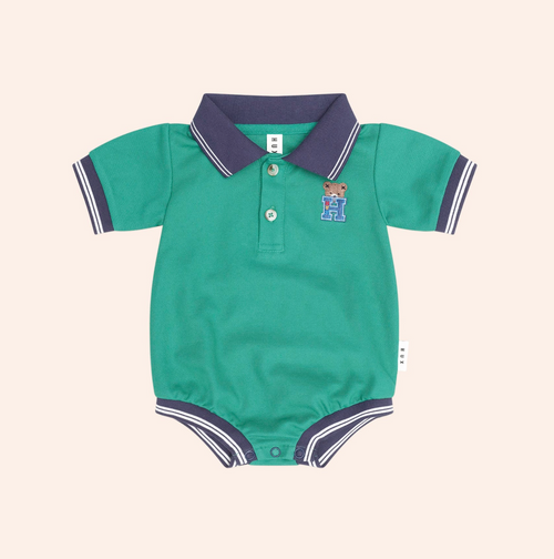 Huxbaby - Collegiate Hux Pique Polo Romper | Vintage Green