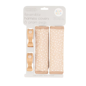 All 4 Ella - Reversible Harness Covers & Pram Pegs - Beige Dots