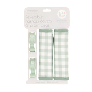 All 4 Ella - Reversible Harness Covers & Pram Pegs - Gingham Sage