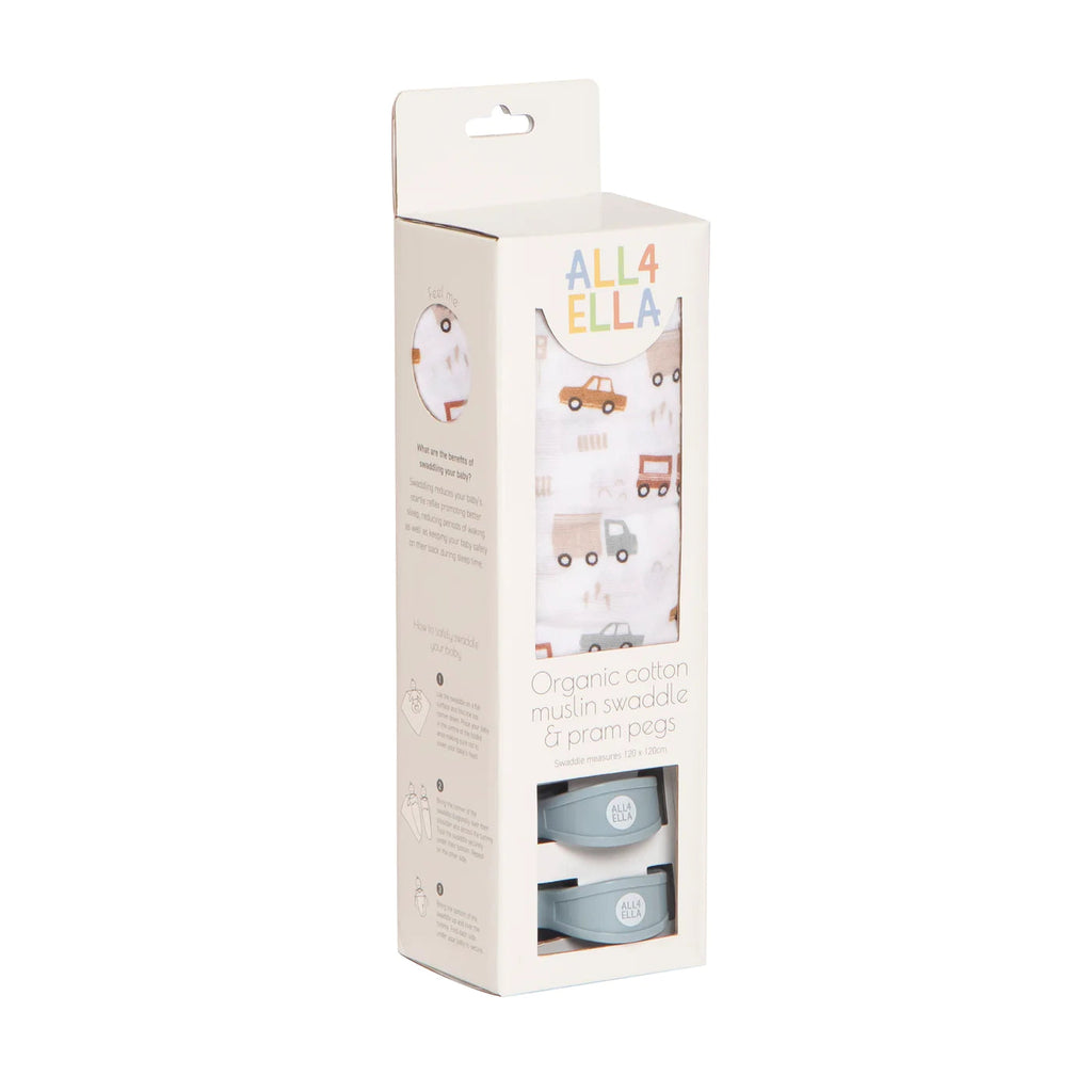 2 Muslins & 4 Pram Peg Box Set - Trucks 2 Muslins & 4 Pram Peg Box Set - Trucks