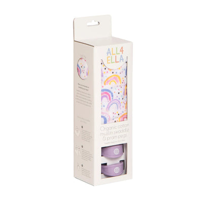 All 4 Ella Muslin & 2 Pram Peg Box Set - Watercolour Rainbow Pram Accessories All 4 Ella 