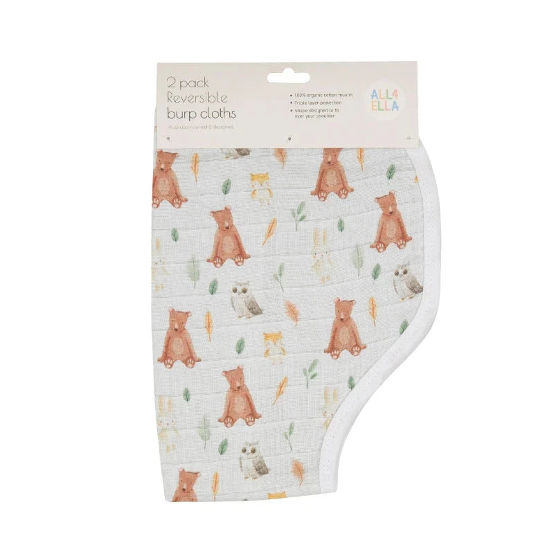 All 4 Ella - Organic Burp Cloth 2pk | Forest Friends Burp Cloth All 4 Ella 
