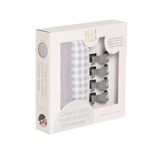 All 4 Ella - Organic Swaddles & Pegs - Gingham Grey