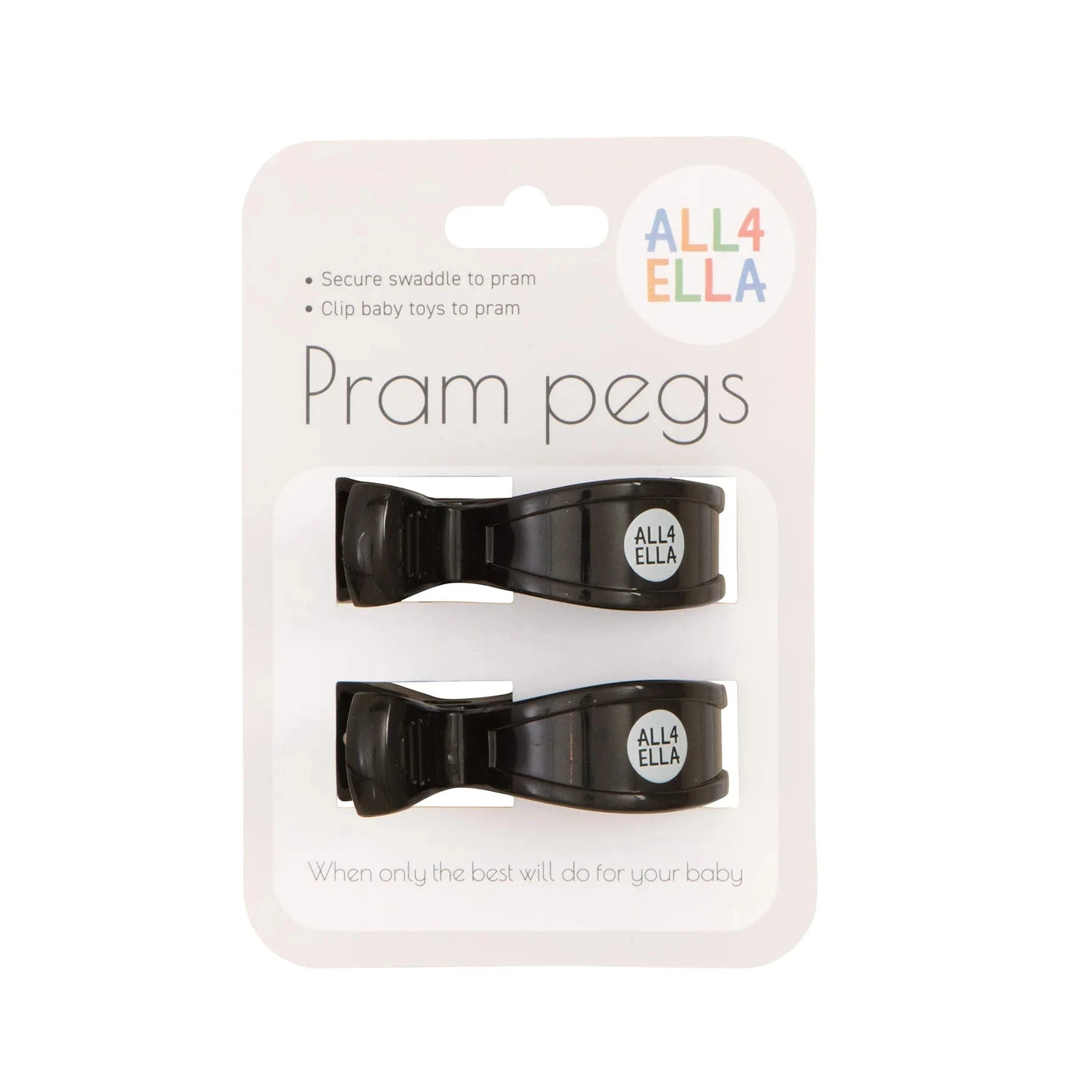 All 4 Ella - Pram Pegs 2pk | Black Pram Accessories All 4 Ella 