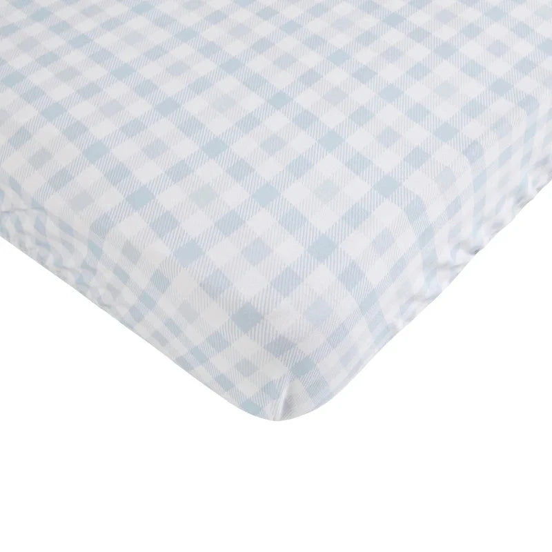 All 4 Ella - Waterproof Fitted Cot Sheet | Gingham Blue Cot Sheet All 4 Ella 
