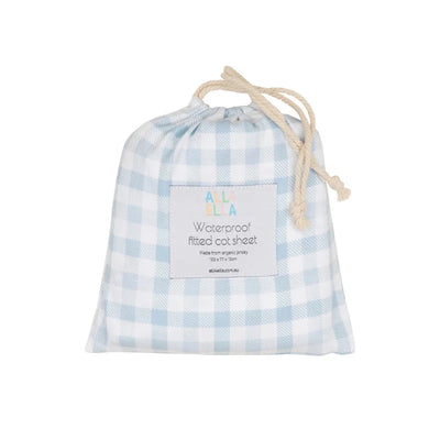 All 4 Ella - Waterproof Fitted Cot Sheet | Gingham Blue Cot Sheet All 4 Ella 