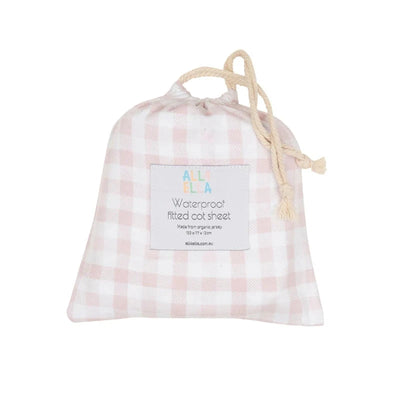 All 4 Ella - Waterproof Fitted Cot Sheet | Gingham Pink Cot Sheet All 4 Ella 