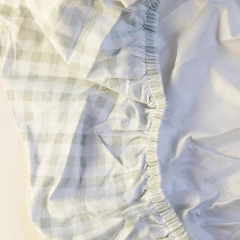 All 4 Ella - Waterproof Fitted Cot Sheet | Gingham Sage Cot Sheet All 4 Ella 