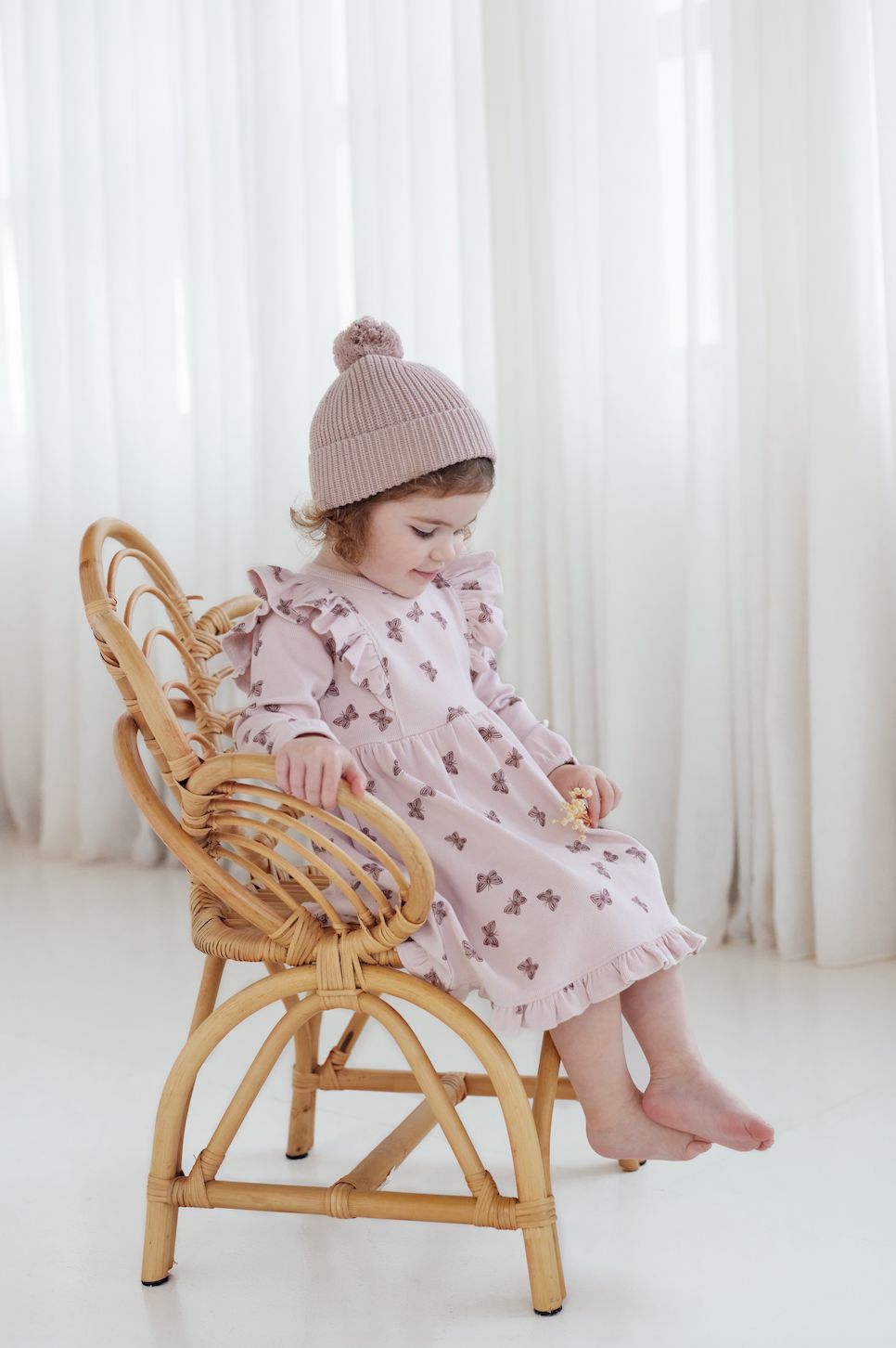 Aster & Oak - Butterfly Rib Ruffle Dress Long Sleeve Dress Aster & Oak 