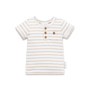 Aster & Oak - Stripe Rib Henley Top Oatmeal