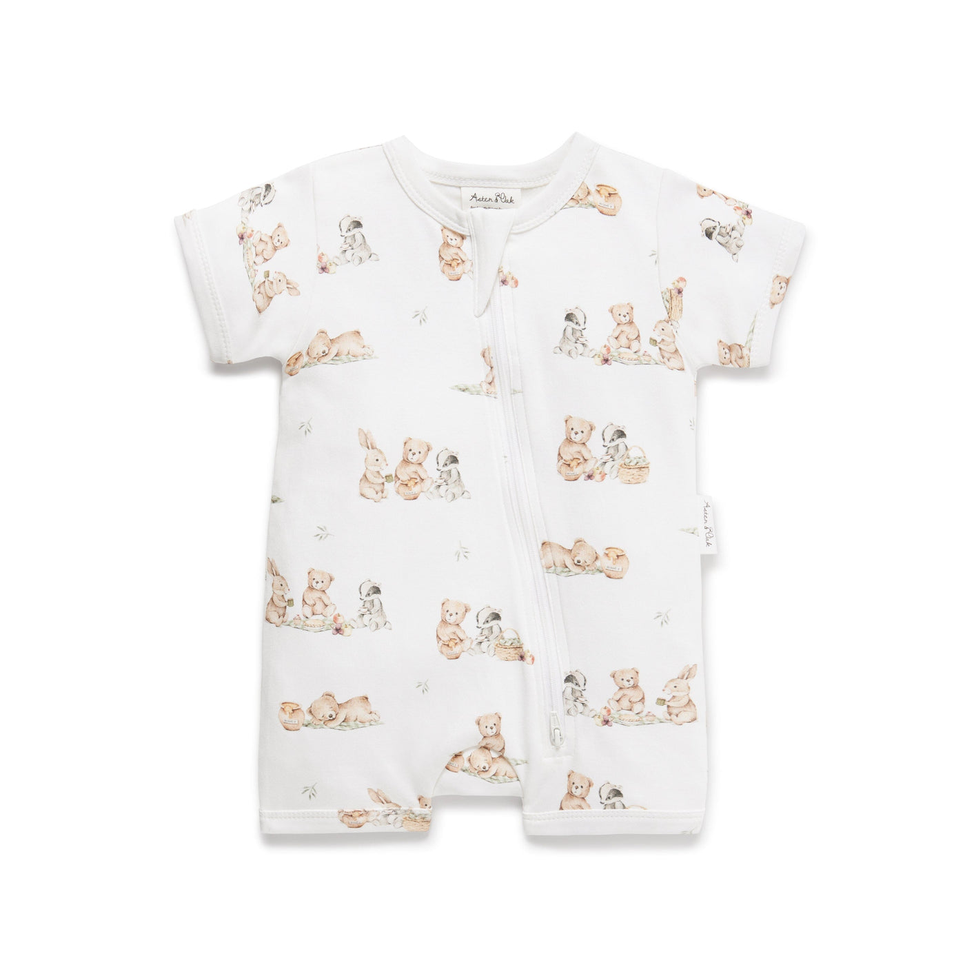 Aster & Oak Teddy Picnic Zip Romper Onesie Aster & Oak 