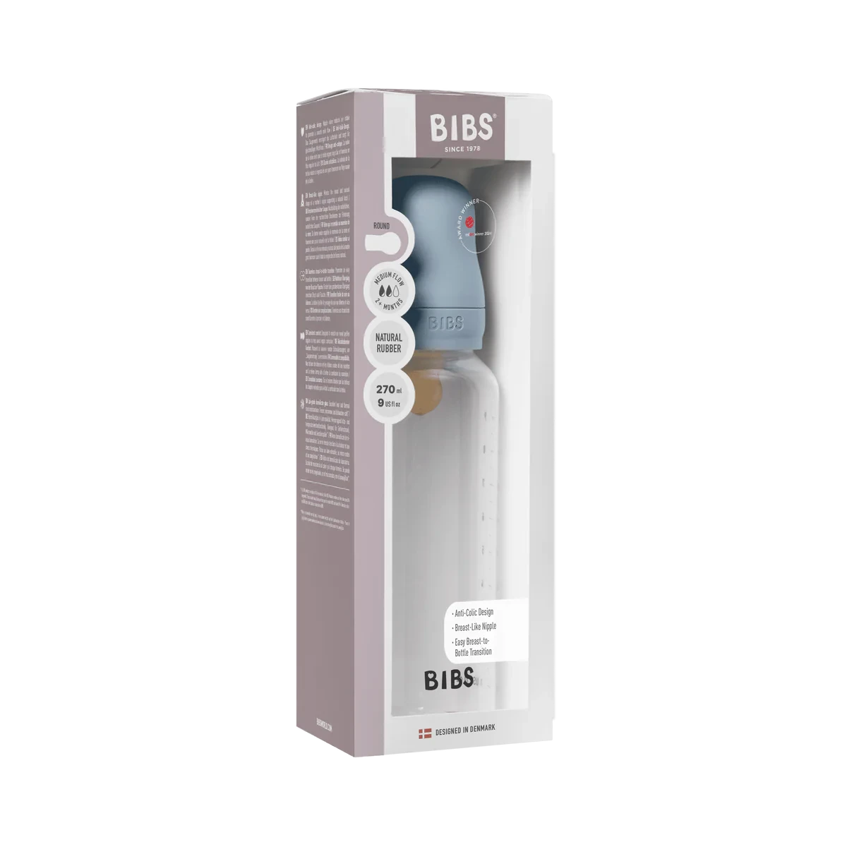 BIBS Dummies - Baby Bottle 270ml Latex | Baby Blue Mealtime BIBS Dummies 