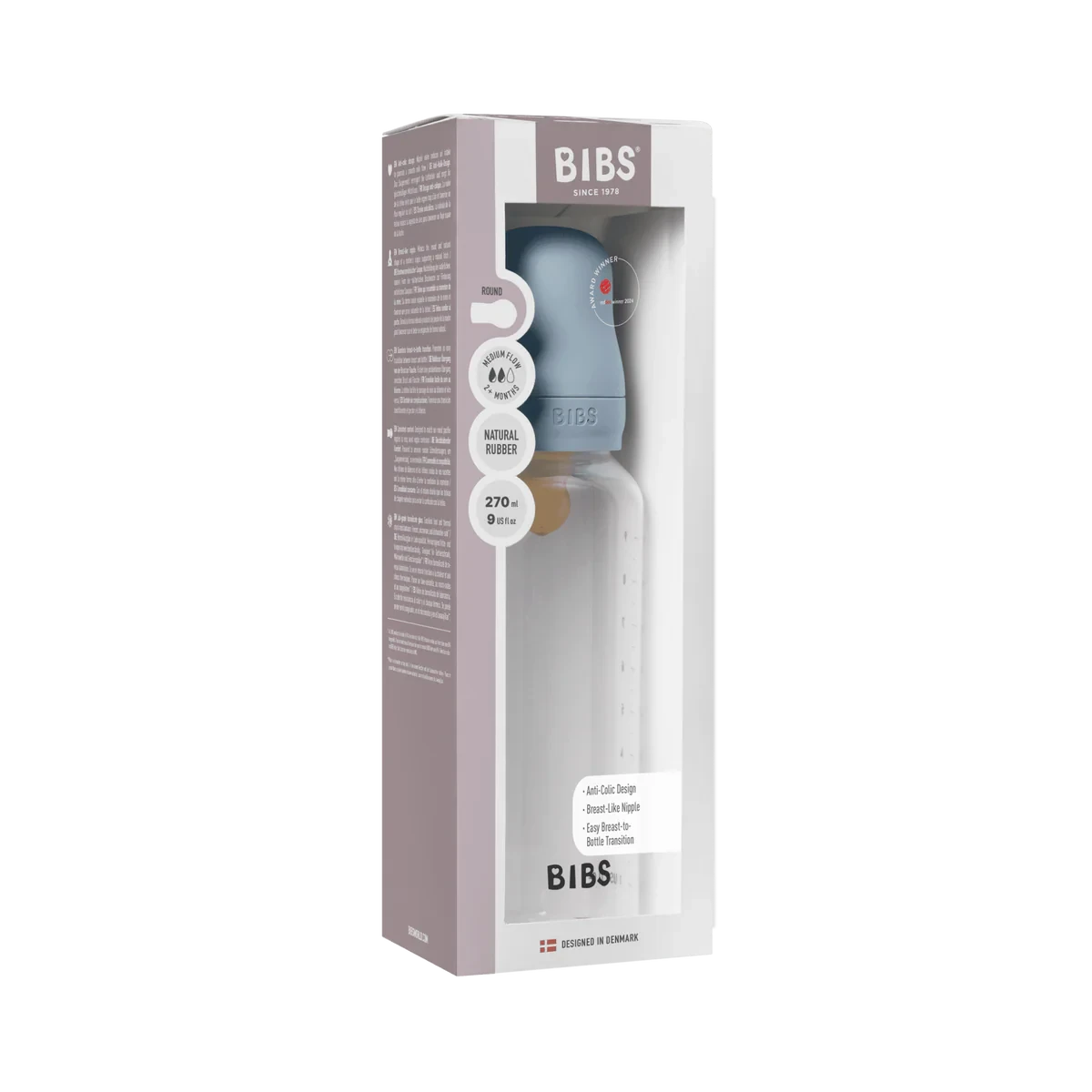 BIBS Dummies - Baby Bottle 270ml Latex | Baby Blue Mealtime BIBS Dummies 