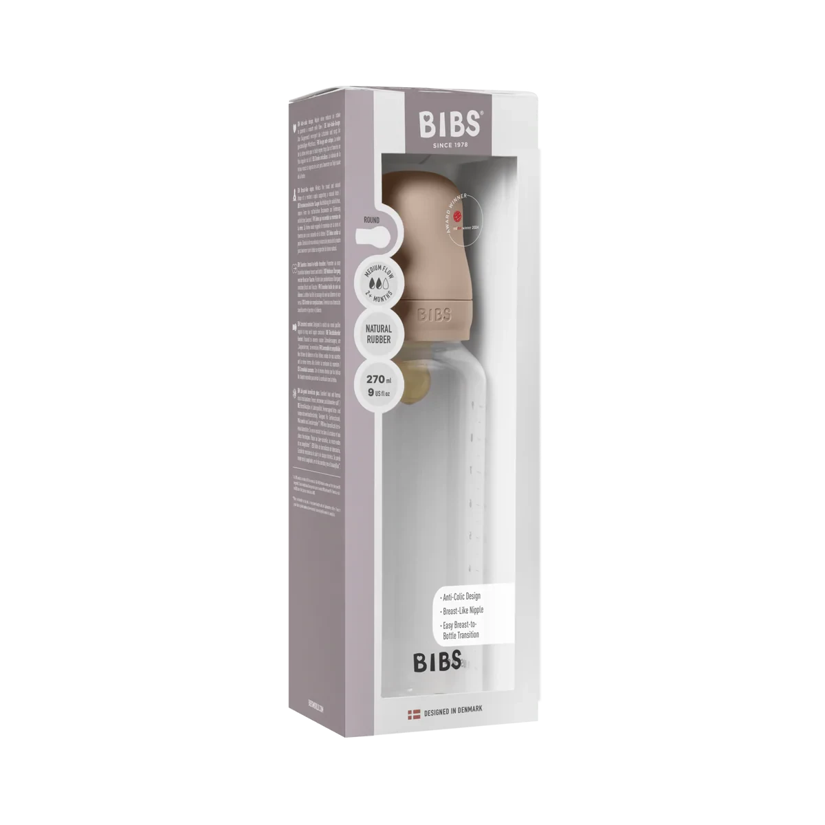 BIBS Dummies - Baby Bottle 270ml Latex | Blush Mealtime BIBS Dummies 