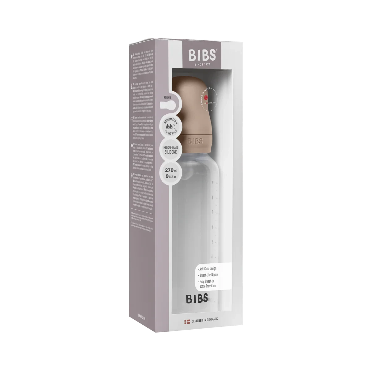 BIBS Dummies - Baby Bottle 270ml Latex | Blush Mealtime BIBS Dummies 