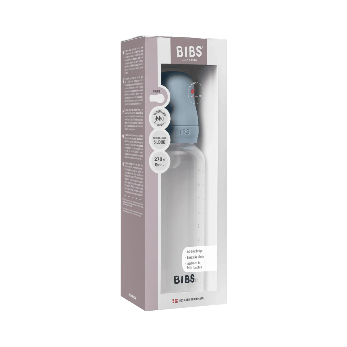 BIBS Dummies - Baby Bottle 270ml Silicone | Baby Blue Mealtime BIBS Dummies 