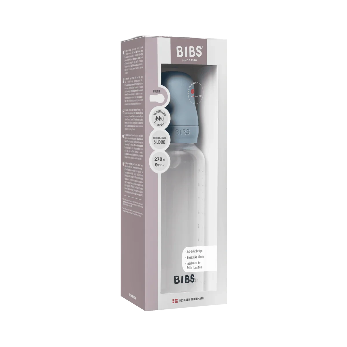 BIBS Dummies - Baby Bottle 270ml Silicone | Baby Blue Mealtime BIBS Dummies 
