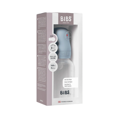 BIBS Dummies - Baby Bottle Complete Set 150ml Silicone | Baby Blue Mealtime BIBS Dummies 