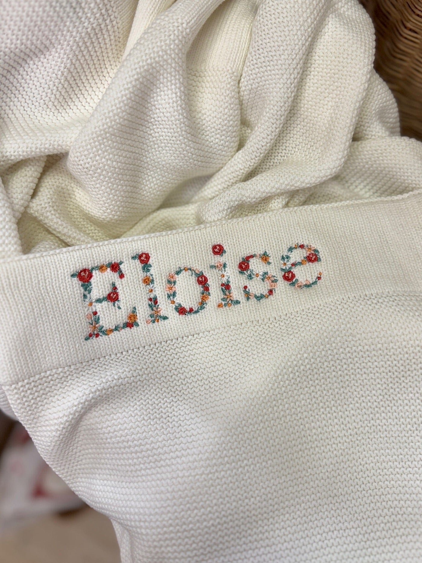 Cherrie Baby - Floral Personalised 100% Cotton Knit Baby Blanket | Ivory Blanket Cherrie Baby Boutique 