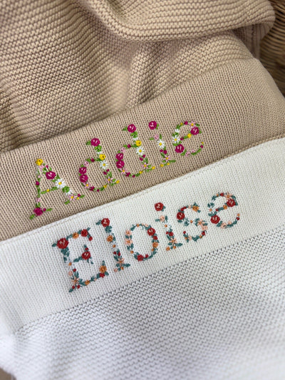 Cherrie Baby - Floral Personalised 100% Cotton Knit Baby Blanket | Ivory Blanket Cherrie Baby Boutique 