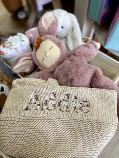 Cherrie Baby - Floral Personalised 100% Cotton Knit Baby Blanket | Oatmeal Blanket Cherrie Baby Boutique 