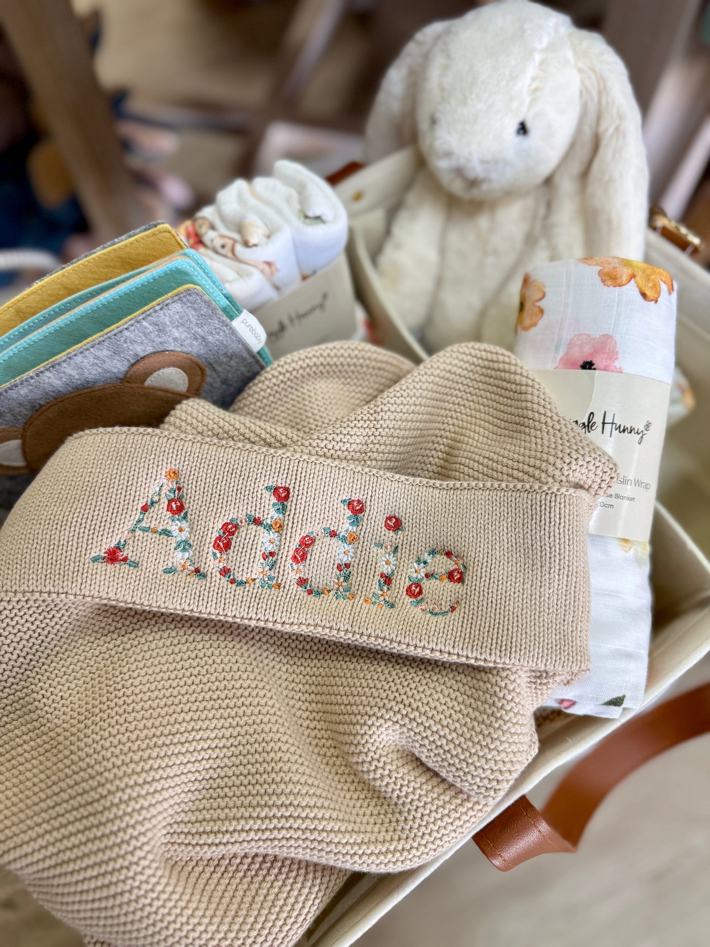 Cherrie Baby - Floral Personalised 100% Cotton Knit Baby Blanket | Oatmeal Blanket Cherrie Baby Boutique 