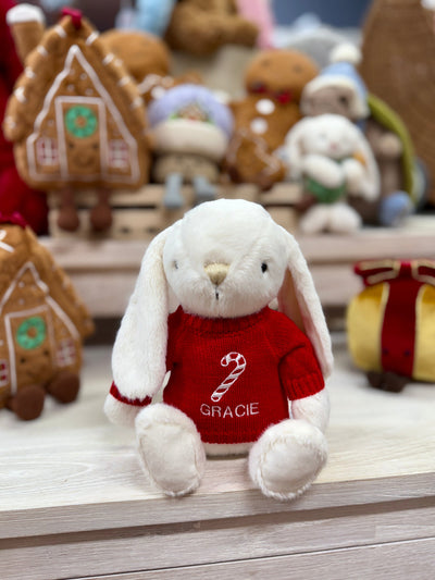 Christmas Knitted Jumper Red - With Optional Personalised Name | Candy Cane - Fits Medium Soft Toy (JUMPER ONLY) Cherrie Baby Boutique 