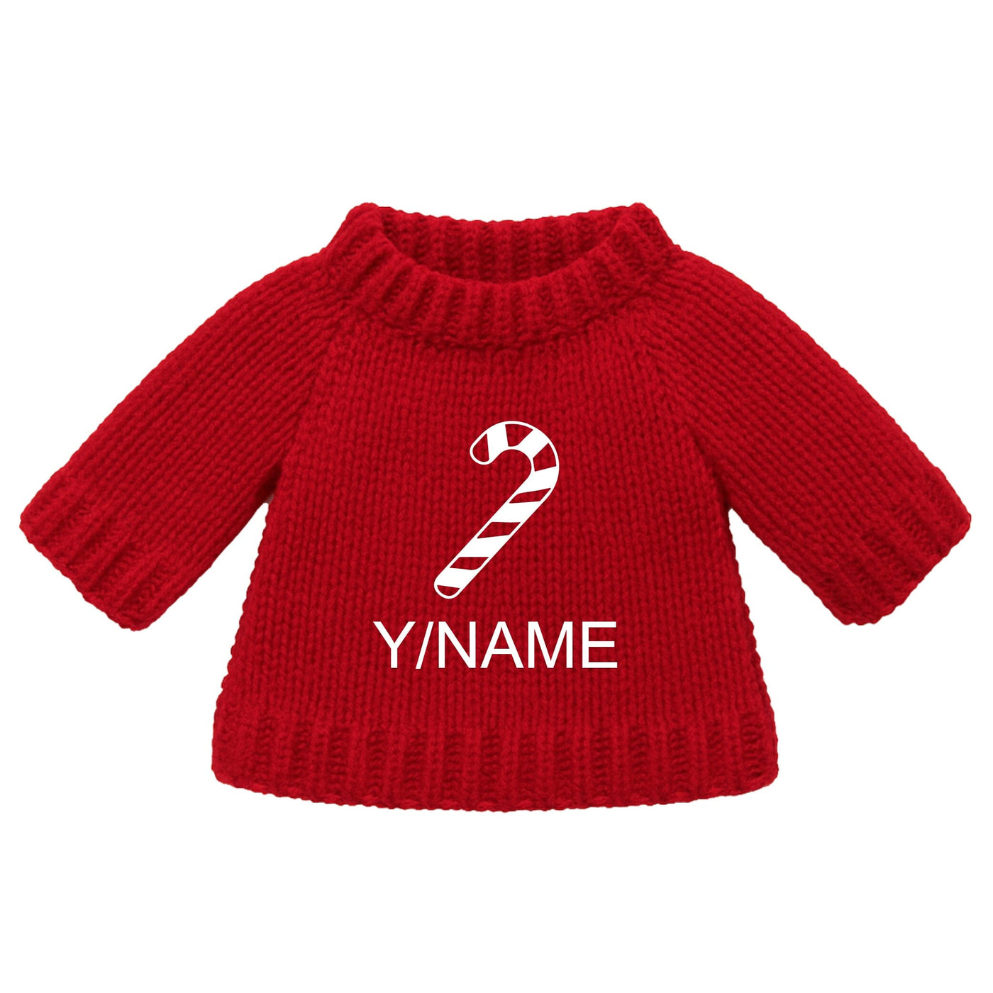 Christmas Knitted Jumper Red - With Optional Personalised Name | Candy Cane - Fits Medium Soft Toy (JUMPER ONLY) Cherrie Baby Boutique 