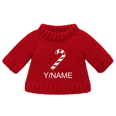 Christmas Knitted Jumper Red - With Optional Personalised Name | Candy Cane - Fits Medium Soft Toy (JUMPER ONLY) Cherrie Baby Boutique 